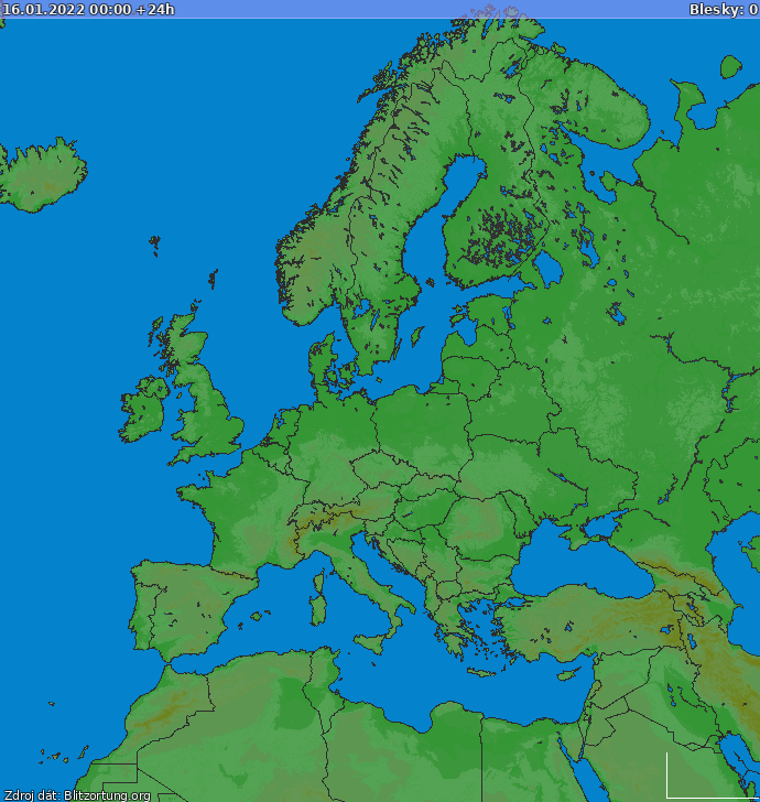 Mapa bleskov Európa 16.01.2022