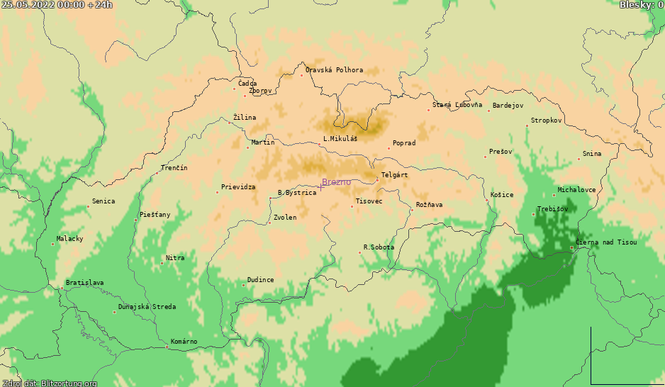 Mapa bleskov Slovensko 26.05.2022