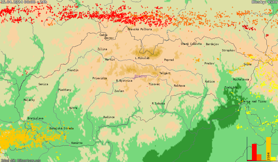 Lightning map Slovensko 2024-04-16