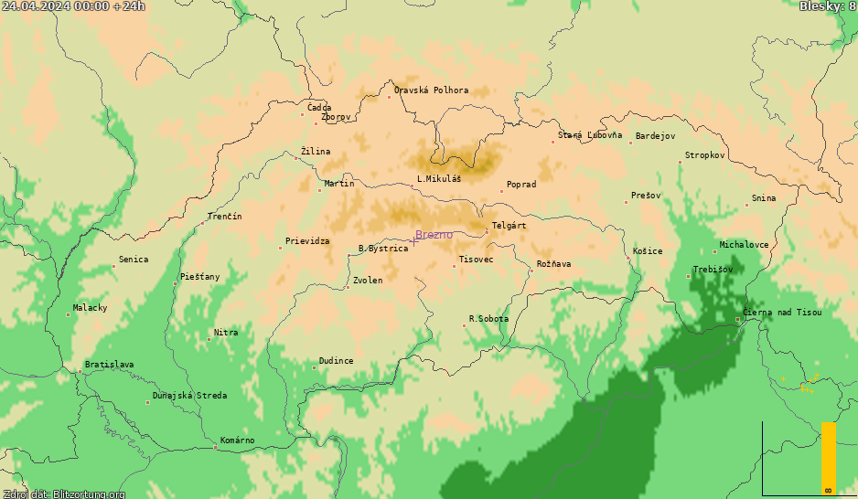 Mapa bleskov Slovensko 25.04.2024