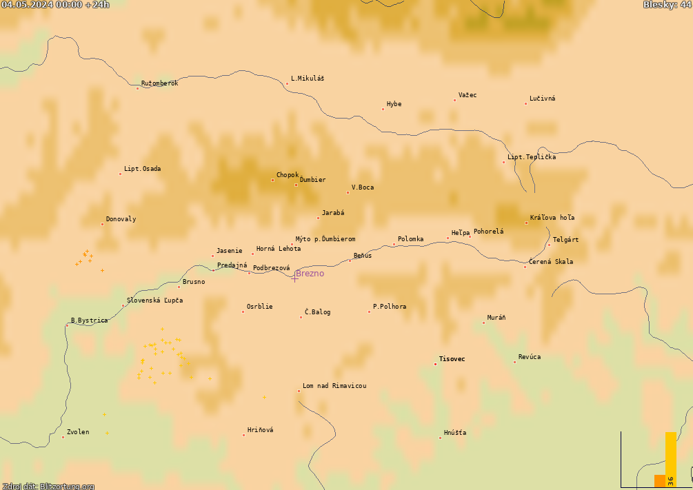 Mapa bleskov Horehronie 05.05.2024