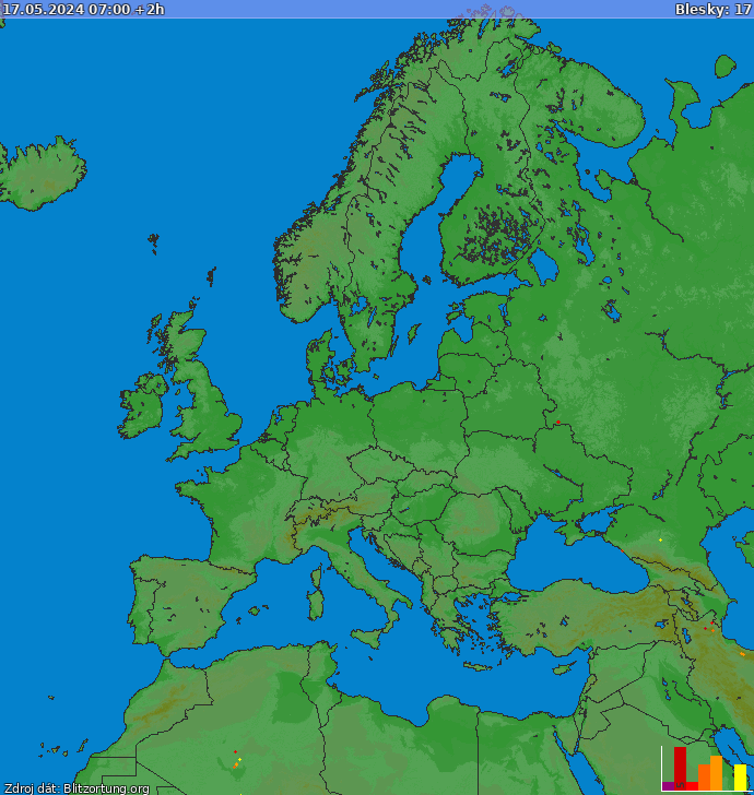 Mapa bleskov Európa 17.05.2024 (Animácia)