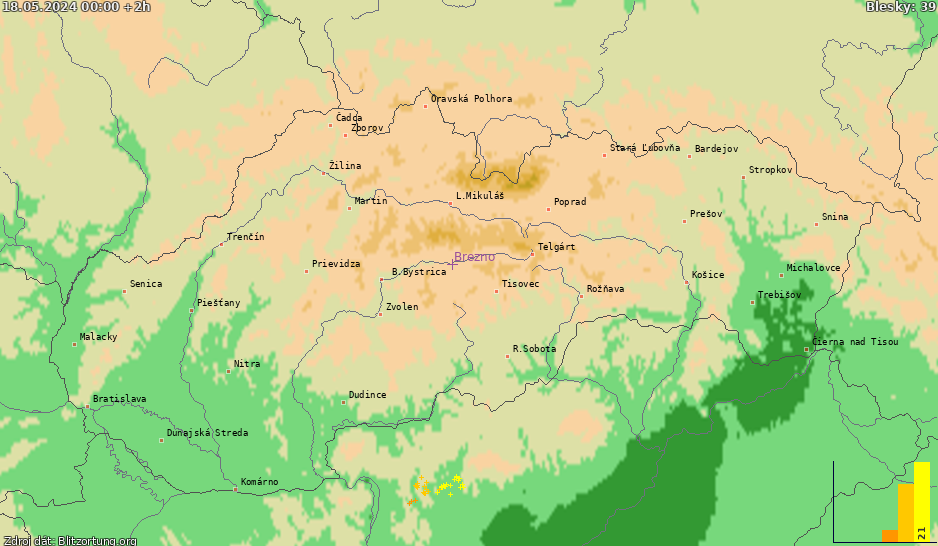 Lightning map Slovensko 2024-05-18 (Animation)