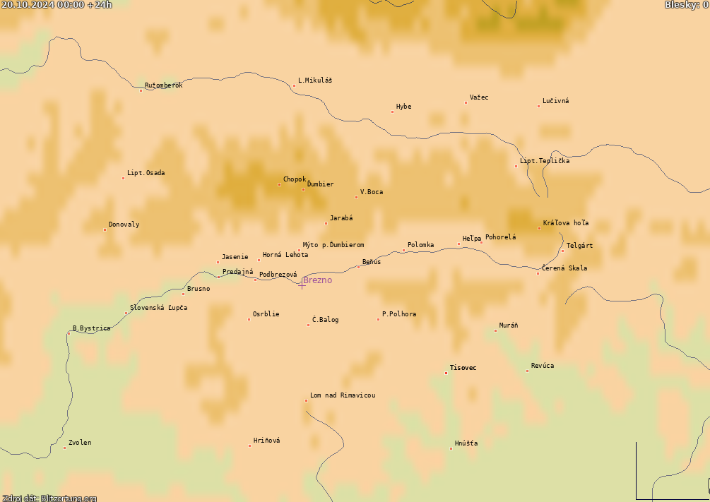 Mapa wyładowań Horehronie 2024-10-21