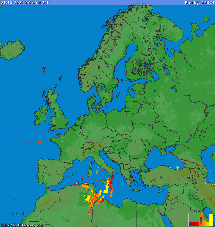 Mapa wyładowań Europa 2024-10-21