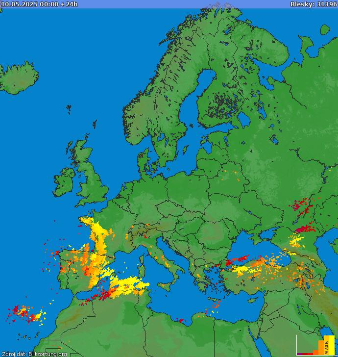 Lightning map Europe 2025-05-10