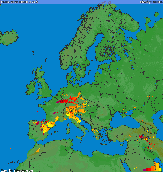 Lightning map Europe 2026-04-19