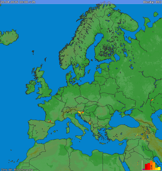 Lightning map Europe 2026-04-20 (Animation)