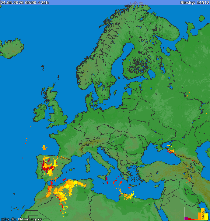 Mapa bleskov Európa 24.04.2026