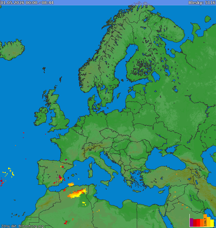 Mapa bleskov Európa 01.05.2026