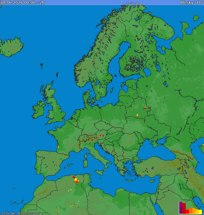 Lightning map Europe 2026-06-08 (Animation)