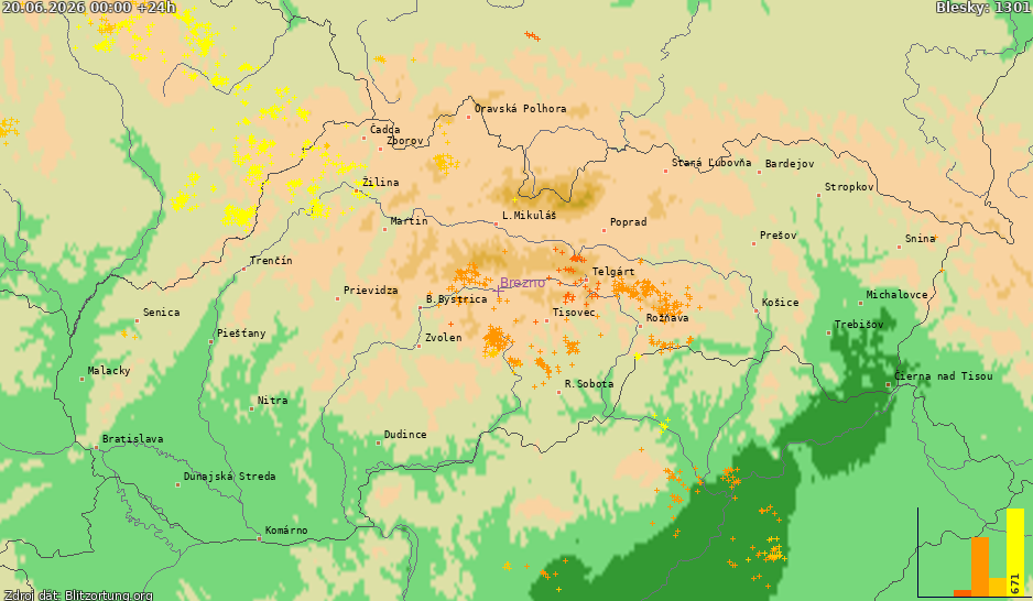 Mapa bleskov Slovensko 21.06.2026