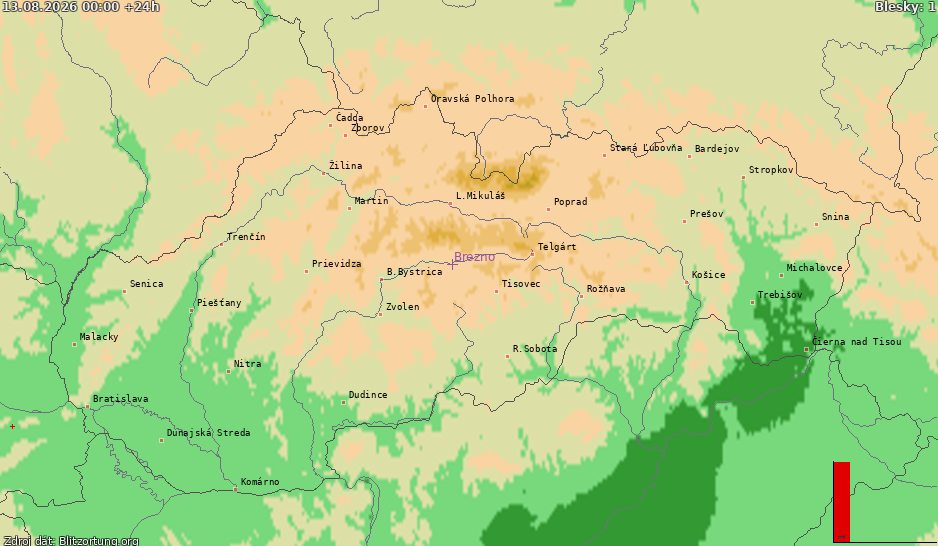 Lightning map Slovensko 2026-08-14