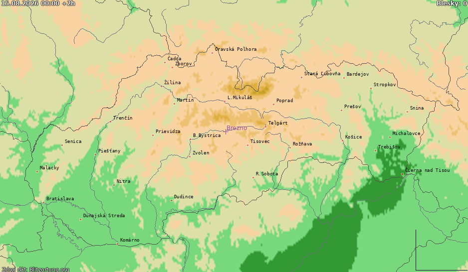 Villámtérkép Slovensko 2026-08-15 (Animáció)
