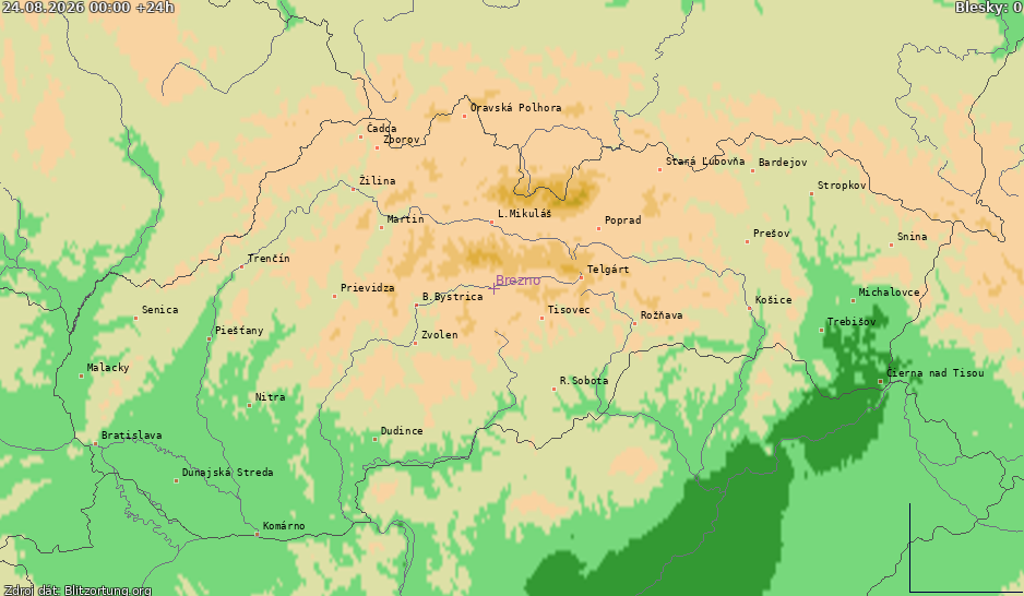 Mapa bleskov Slovensko 25.08.2026