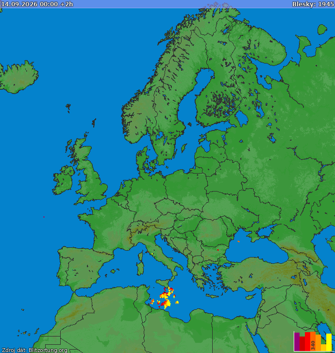 Villámtérkép Európa 2026-09-14 (Animáció)