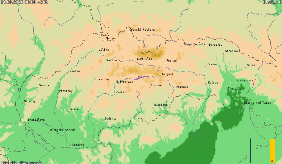 Lightning map Slovensko 2026-09-15