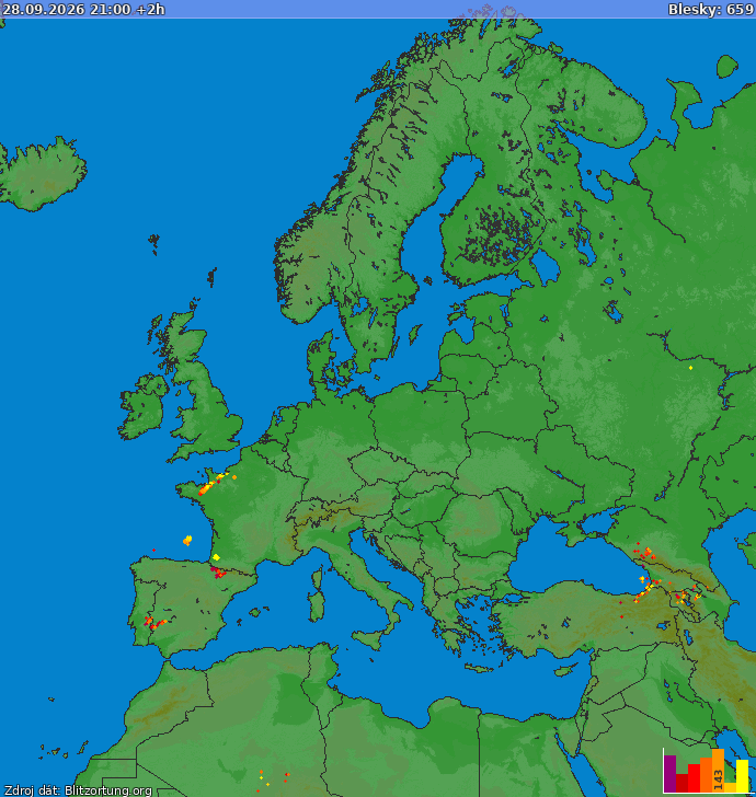 Mapa bleskov Európa 28.09.2026 (Animácia)