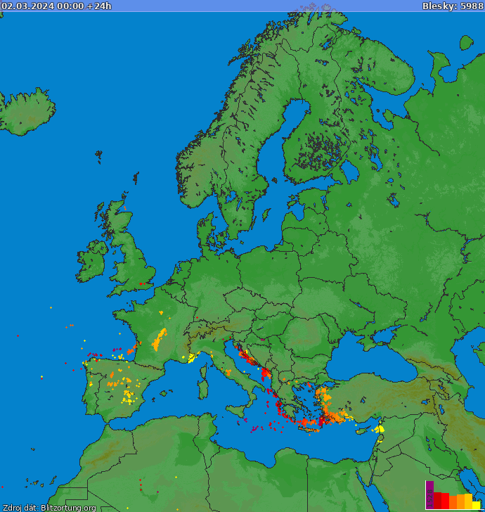 Lightning map Europe 2024-03-02