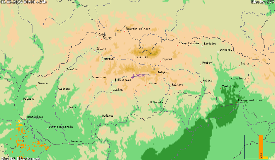 Mapa bleskov Slovensko 04.05.2024