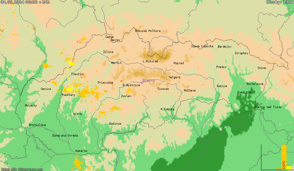 Lightning map Slovensko 2024-05-05